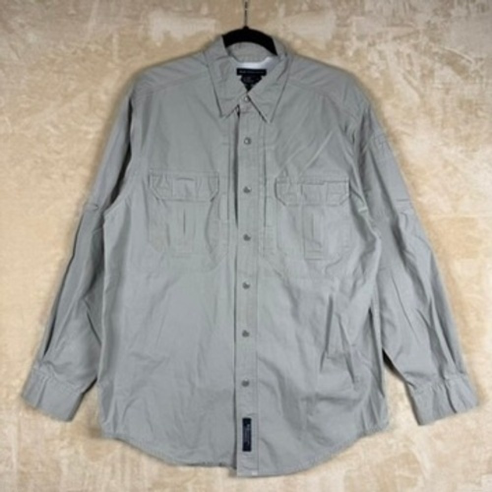 5.11 Tactical Series Men M Gray Long Sleeve Button Down Shirt Rugged Hiking EDC